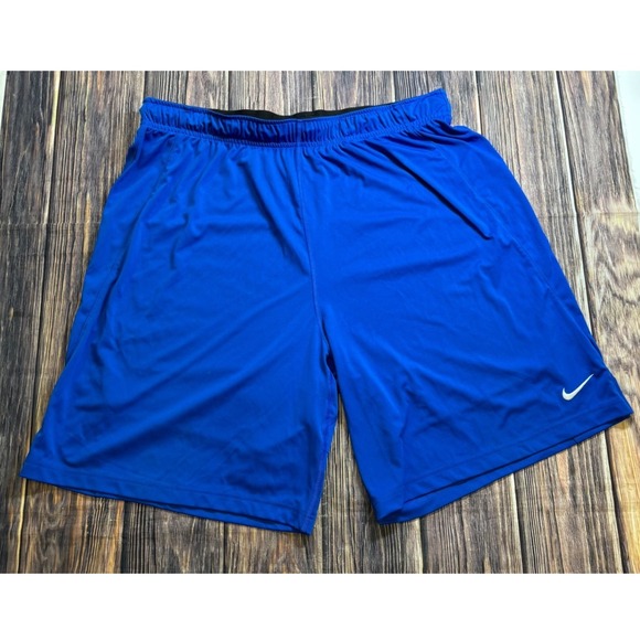 Nike Dri-FIT Mens Training Shorts XXL Blue Swoosh Logo Elastic Waistband 728220 - Picture 1 of 16